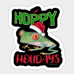 Cute Red Eyed Tree Frog on a Merry Christmas Hoppy Holidays Frog Sticker